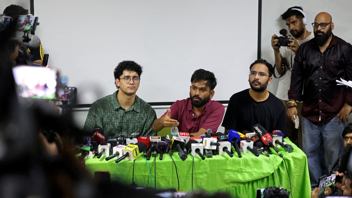 Cockroach Janta Party's Abhijeet Dipke (C), Saurav Das, (L), and Ashuthosh Ranka held a press conference in New Delhi. (Image: Reuters) Cockroach Janta Party's Abhijeet Dipke (C), Saurav Das, (L), and Ashuthosh Ranka held a press conference in New Delhi. (Image: YouTube/@CJP)