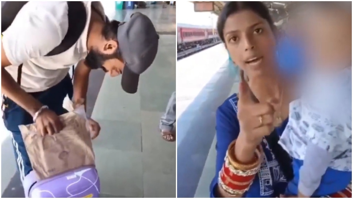 Couple’s unapologetic attitude after being caught with railway bedsheets in suitcase (GemsofBabus/X) couple railway bedsheets suitcase