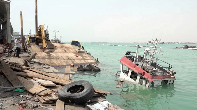 Damage in the aftermath of Houthi strikes on the Red Sea port city of Mocha, Yemen. (Reuters)