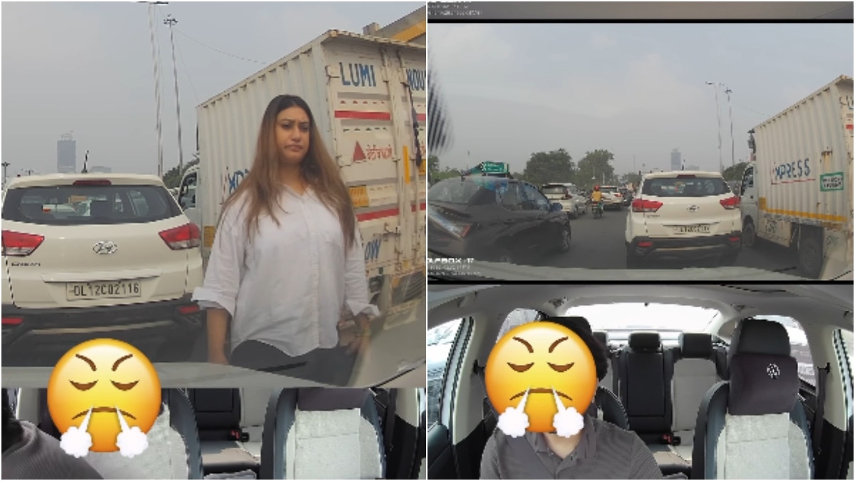 Delhi woman argues with man after reversing into his car, dashcam footage viral