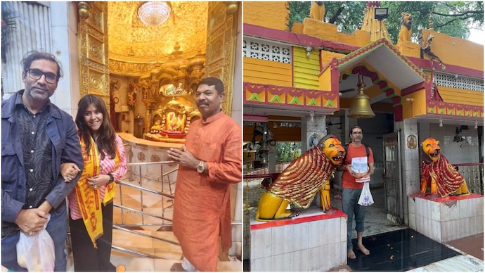 Ektaa Kapoor and Arunabh Kumar at the Van Devi temple in Bihta. Photo: Instagram/arunabhkumar Ektaa Kapoor, Arunabh Kumar, The Vvaan