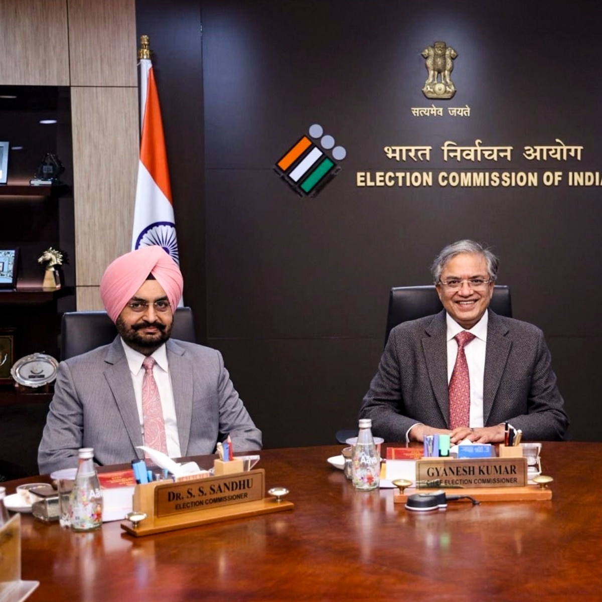 Election Commissioners SS Sandhu and Vivek Joshi with Chief Election Commissioner Gyanesh Kumar