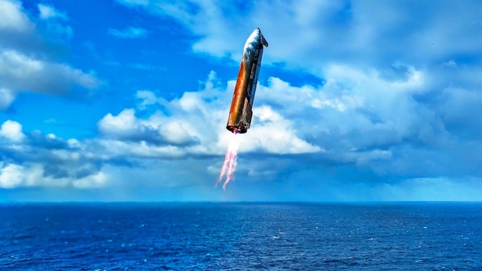 An image of Starship performing a controlled splashdown. (Photo: SpaceX) Elon Musk's Starship to conduct six orbits of Earth on next flight. What to expect?