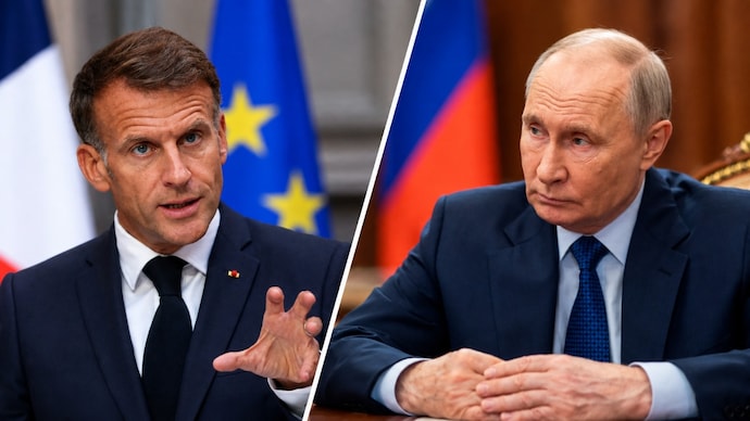 French President Emmanuel Macron warned that the threat of hybrid attacks by Vladimir Putin-led Russia against Europe and France had intensified. (Image: Reuters and AP) French President Emmanuel Macron warned that the threat of hybrid attacks by Russia-led by Vladimir Putin against Europe and France has intensified. (Image: Reuters/AP)