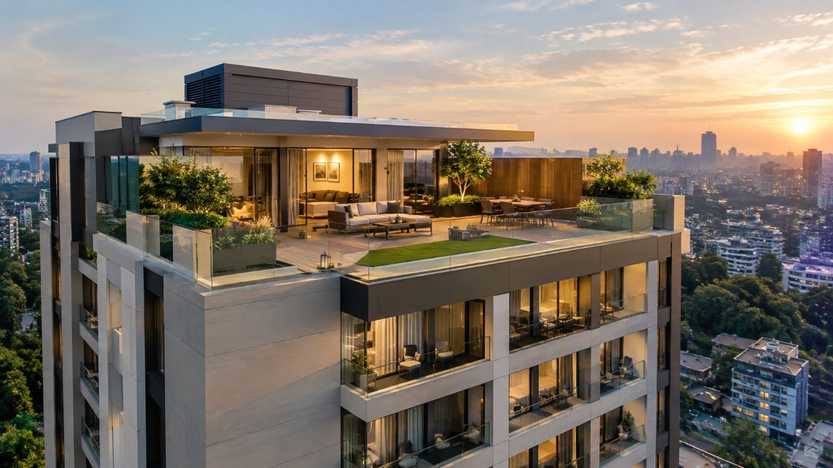 Why do penthouses often have larger terraces and private spaces