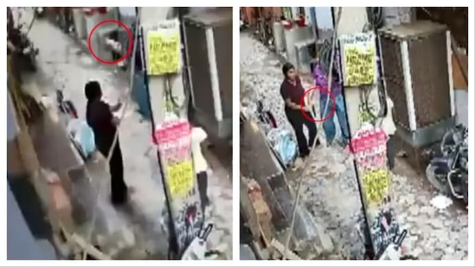 Accused Priyanka Tomar (in purple t-shirt) was seen pointing a pistol at her father. (Screengrab) Ghaziabad woman gun