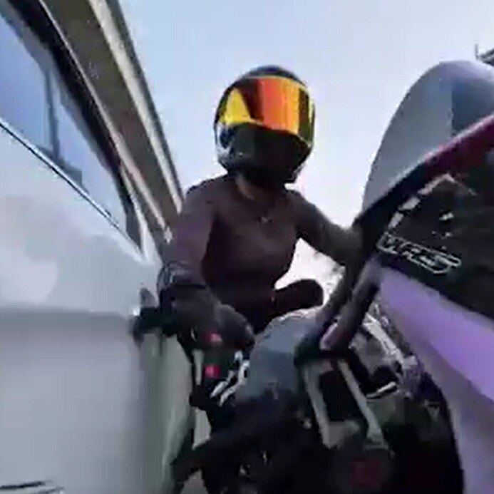 Video: Woman biker injured after 'drunk' men in car chase, ram her in Gurugram