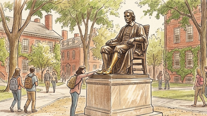 Harvard’s famous John Harvard statue has 3 surprising ‘lies’ (AI-generated image) Harvard’s famous John Harvard statue has 3 surprising ‘lies’ (AI-generated image)