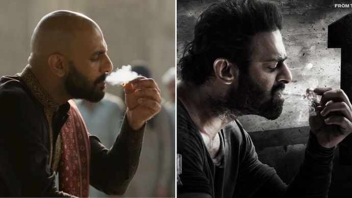 A viral Pakistani video (L) appears to recreate Prabhas’ iconic Salaar action scene (R). Photo:Instagram/haseebbilalvlogs, X/@SalaarTheSaga)