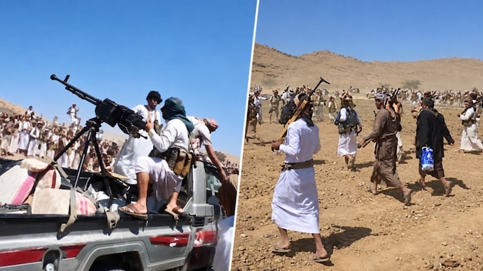Armed Houthi fighters in slippers in Yemen as the Iran-backed group seized the port city of Mocha on Thursday. (Image: Social Media) houthi mocha city bab al mandeb strait ai generated voice clone tareq mohammed abdullah saleh claude artificial intelligence