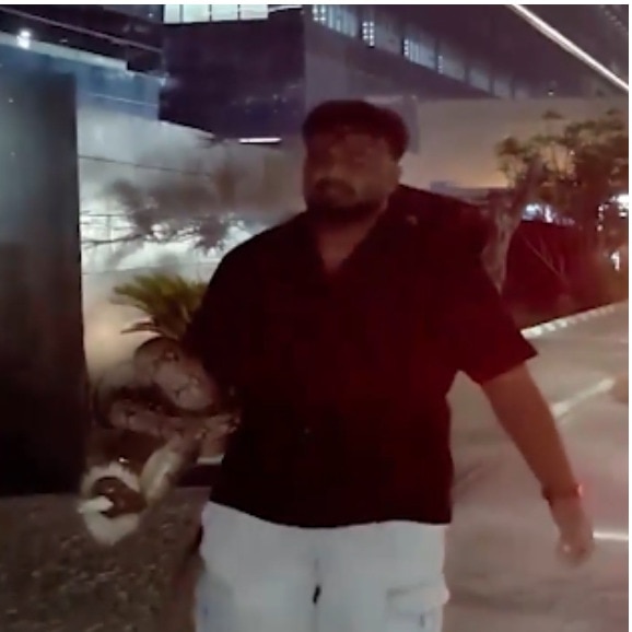 Hyderabad IT employee casually takes a walk with python coiled around his hand