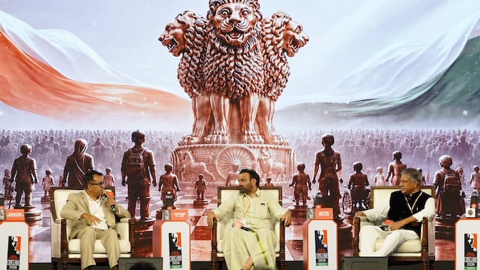 Karnataka Minister Santosh Lad (C) and Deputy Leader of Opposition Arvind Bellad (R) speaking at the India Today Conclave 2026 in Kochi on Tuesday. (Photo: India Today)