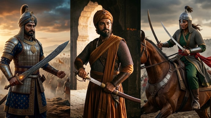 Across India’s history, warriors carried more than weapons. From Shivaji’s contested Bhavani Talwar to goddess-given swords in medieval legends, these stories reveal how divine belief shaped courage, kingship and the memory of war. (AI-generated image) Indian warriors who carried goddesses and divine weapons into battle