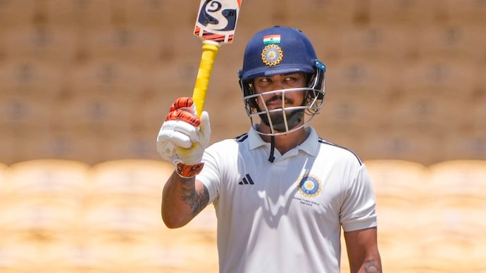 Ishan Kishan celebrates his double hundred in Duleep Trophy final. (PTI Photo) Ishan Kishan