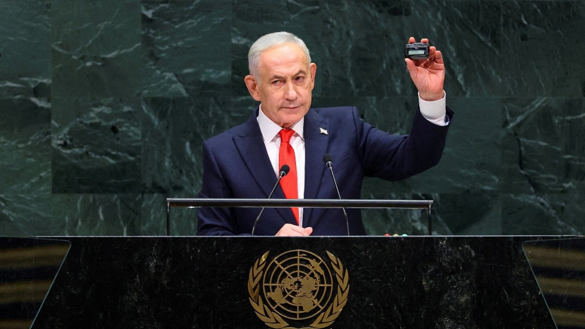Remember the beepers? Netanyahu's holds up pager at UN in message to Hezbollah