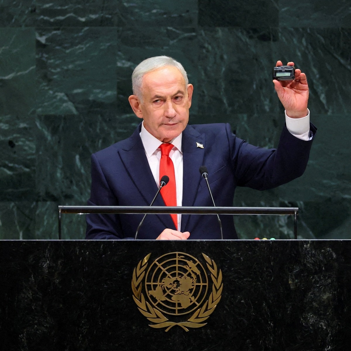 Remember the beepers? Netanyahu's holds up pager at UN in message to Hezbollah