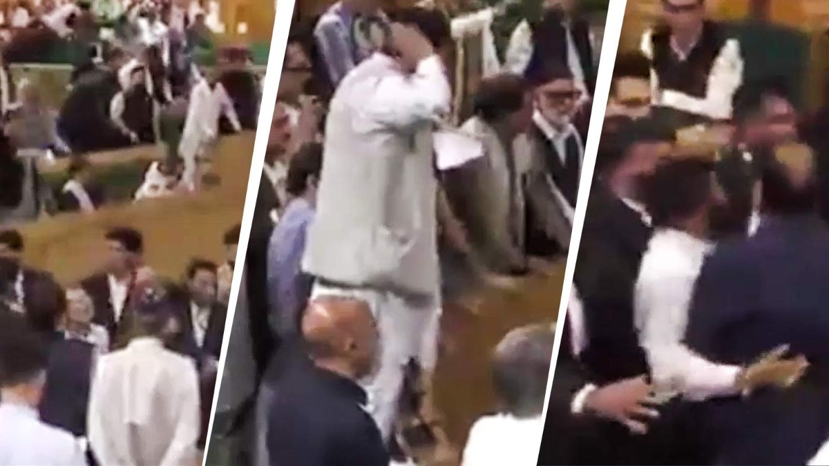 Video: J&K Assembly erupts in chaos, fist fights as CM moves statehood resolution