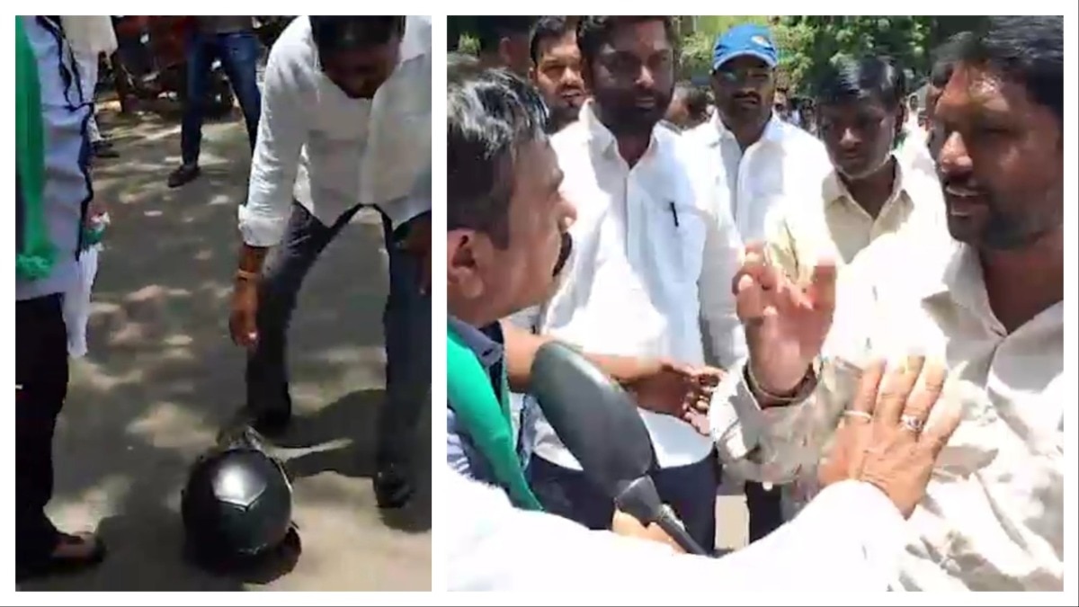 Video: Ex-Karnataka MLA smashes man's helmet after he rides through BJP protest