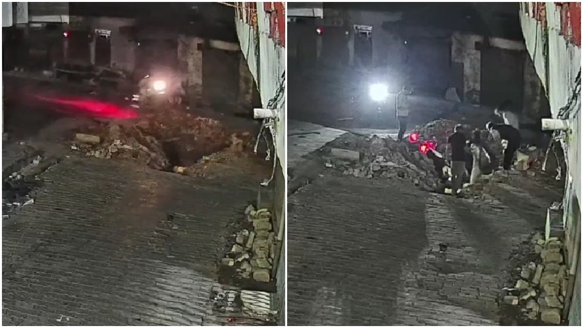 Kanpur delivery man on bike falls into open sewer pit, deadly fall caught on camera