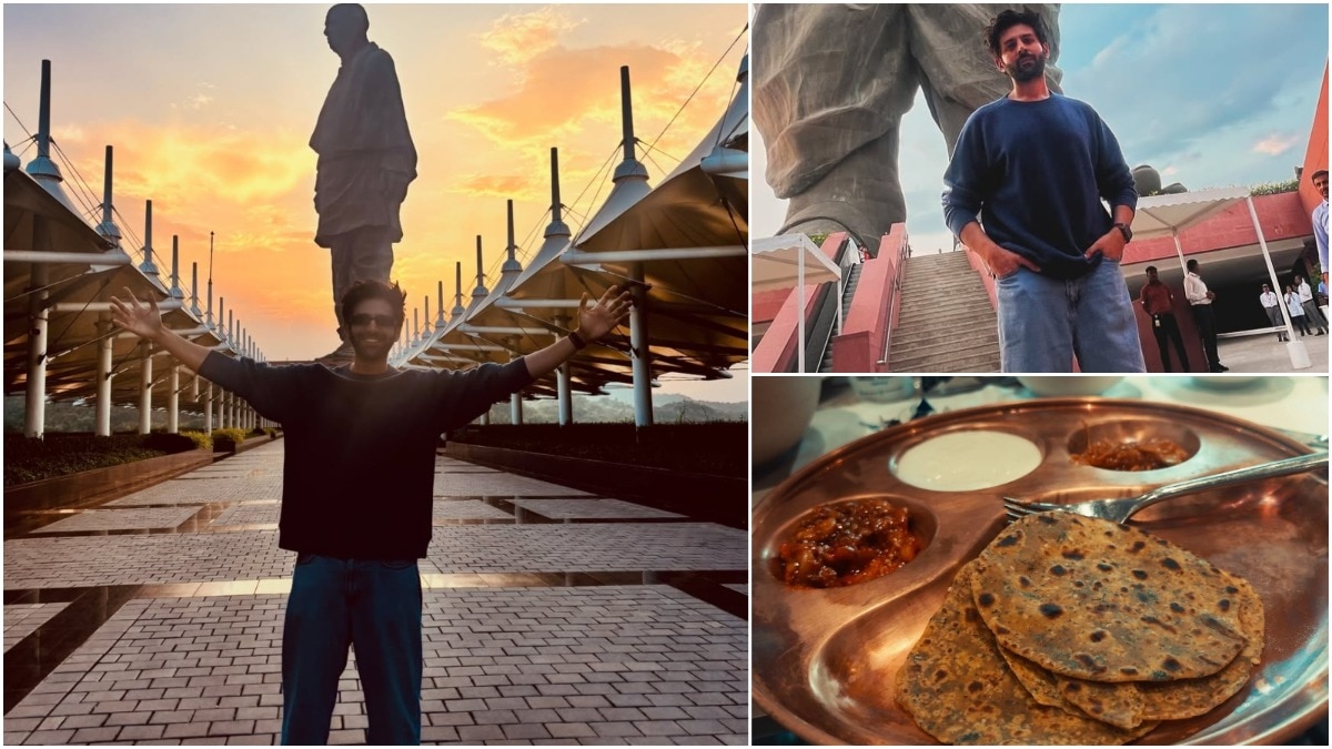Kartik Aaryan visits Statue of Unity, enjoys theplas ahead of National Film Awards