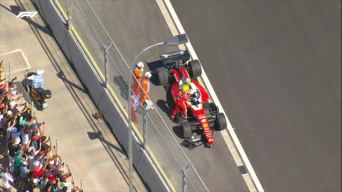 Lewis Hamilton crashed onto a barrier during the practice session in Madrid. (Image: X/@F1) Lewis Hamilton