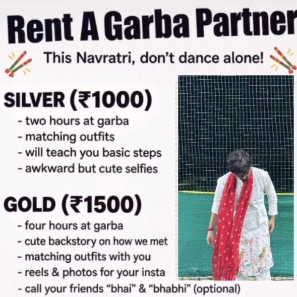 Man offers ‘rent garba partner’ services for Navratri, packages start at Rs 1,000
