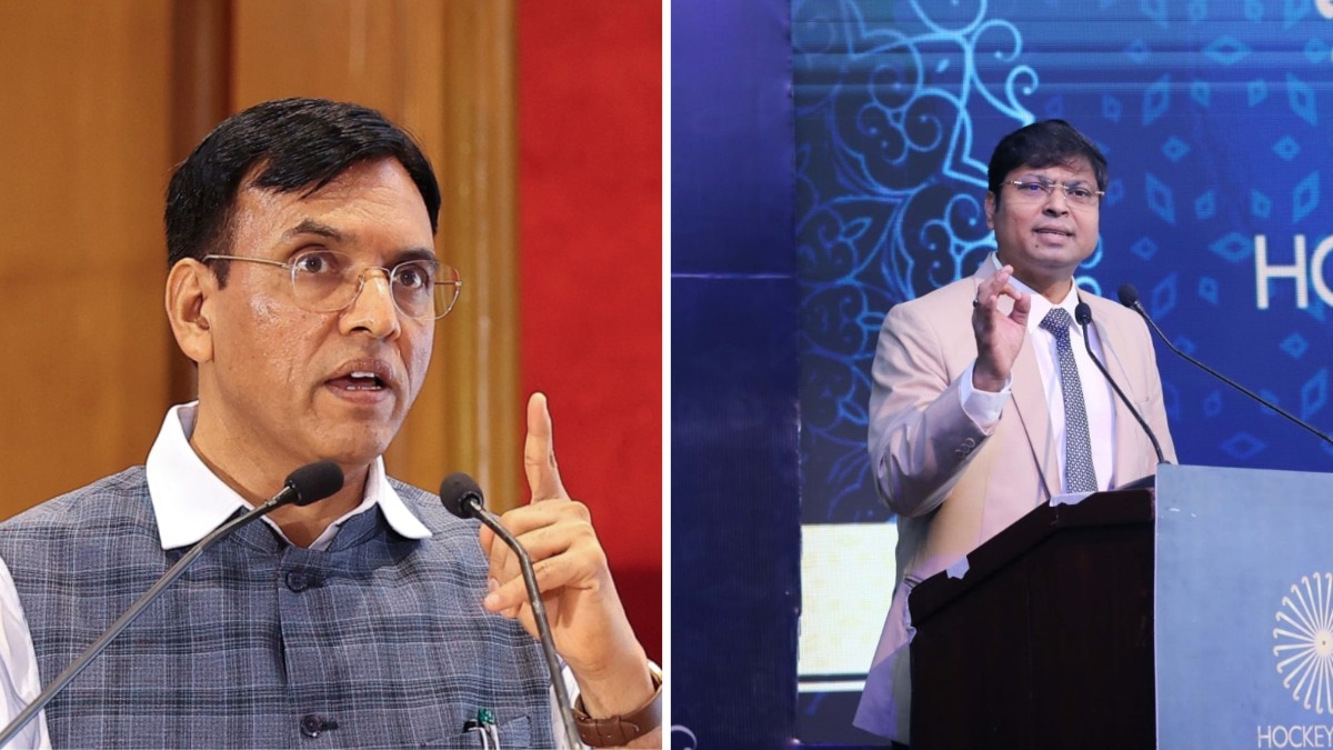 The Sports Ministry wants Hockey India to resolve their internal disputes amicably before intervening. (Image: Hockey India, PTI) Mansukh Mandaviya, Dilip Tirkey