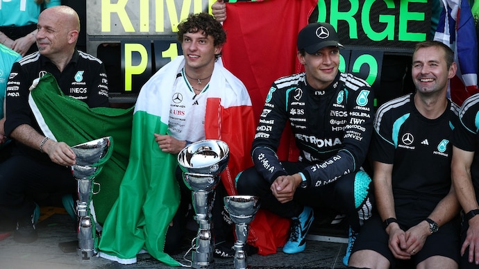 Mercedes' Andrea Kimi Antonelli with the trophy after winning the Italian Grand Prix (Reuters Photo) Mercedes' Andrea Kimi Antonelli
