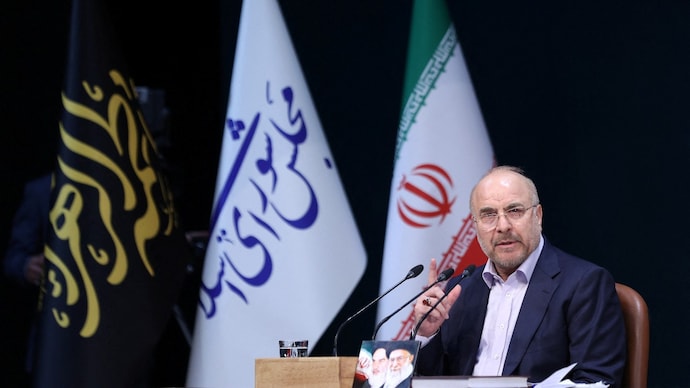 Ghalibaf coins satirical 'Straits Taylor Rule' adding oil chokepoints to interest rate formula. (West Asia News Agency) via REUTERS.