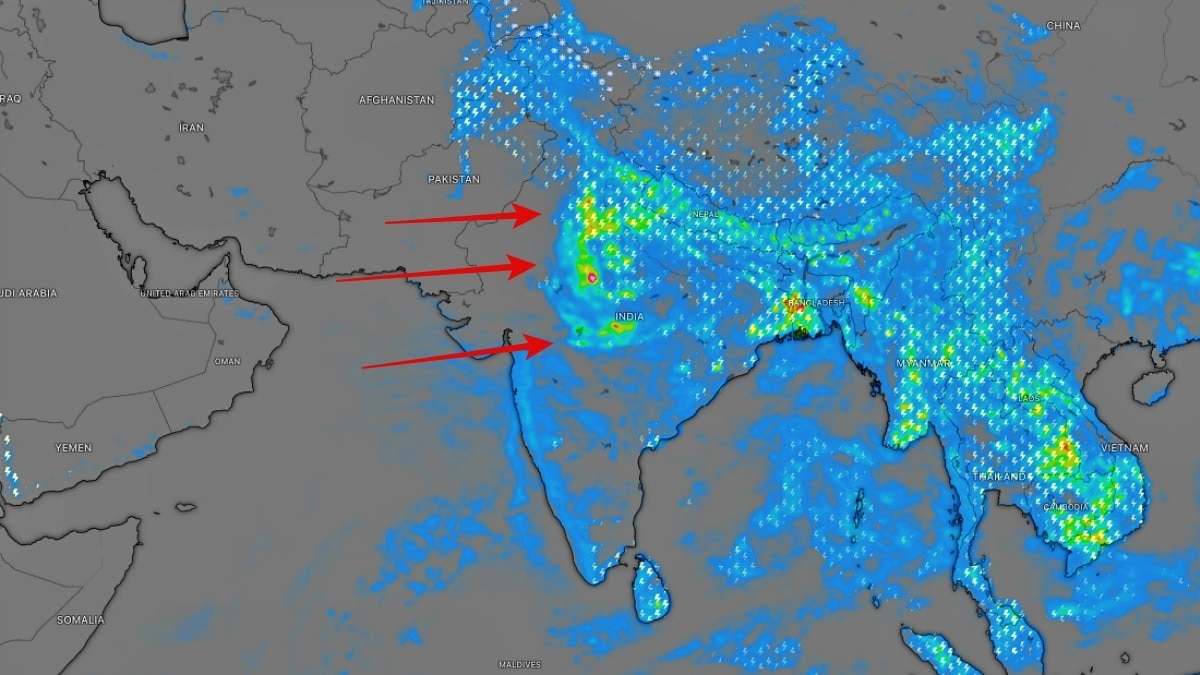 The IMD has forecast heavy rainfall at isolated places over Haryana, Chandigarh and Delhi on September 4. (Photo: Windy) Monsoon rain IMD weather forecast