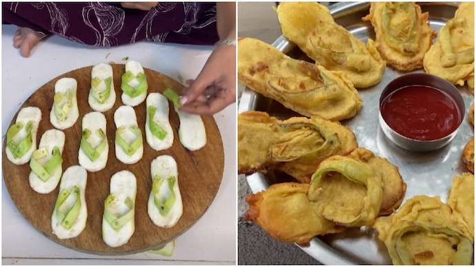Mother turns vegetable into crispy chappal-shaped pakodas (Photos: Hetal's Art/Facebook) mother turns vegetable into crispy chappal-shaped pakodas
