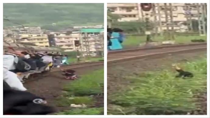 A packed doorway reportedly caused a woman to lose her balance and fall from the moving stock. (Screengrab) Mumbra train