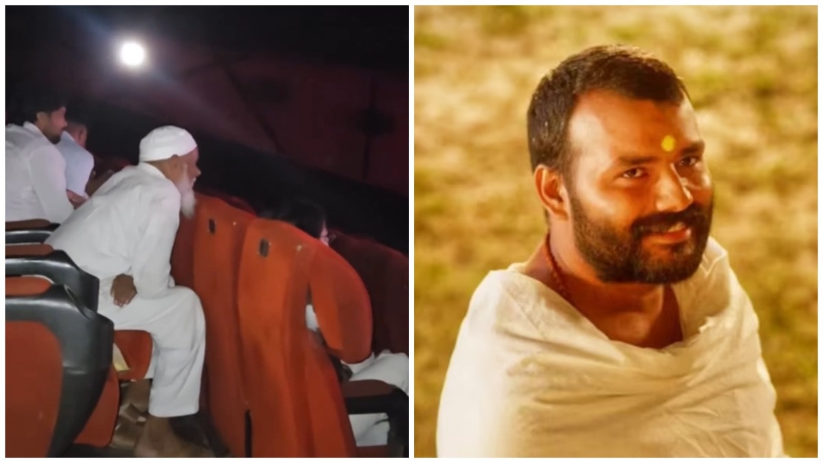 A Muslim man sat barefoot while watching Hanuman Ansh in a cinema hall, appearing engrossed in the film as someone recorded him nearby. Muslim man watches Hanuman Ansh barefoot in viral video, internet reacts