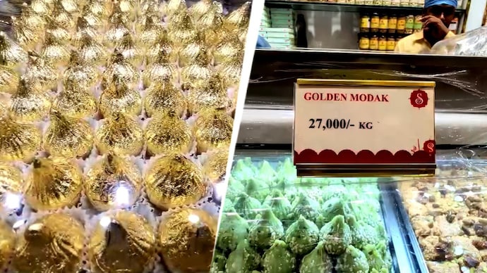 Nashik sweet shop sells 24-carat golden modak at Rs 27,000 per kg for Ganesh Chaturthi. (Photos: ITG)
