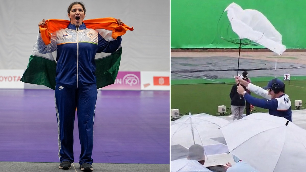Coach celebrates Neeru Dhanda’s Asian Games trap gold by breaking umbrella