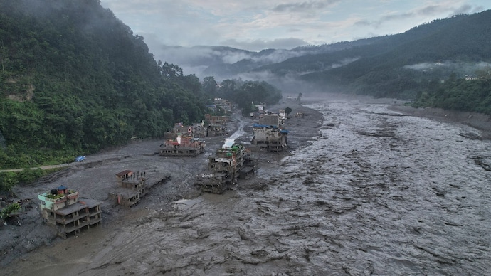 A drone view of the aftermath of flash flooding in Nepal. Nepal floods