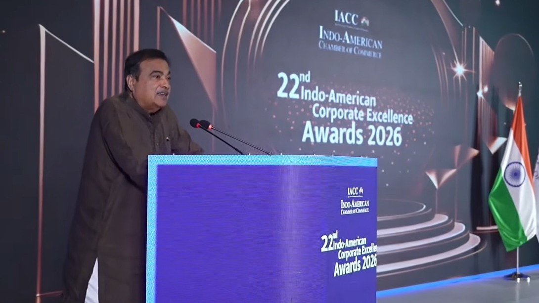 Union Minister Nitin Gadkari during Indo-American Corporate Excellence Awards event in Mumbai on Saturday. (Screengrab: YouTube@IndoAmericanChambersofCommerce) Nitin Gadkari