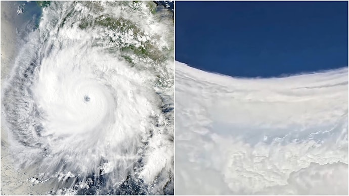 An aerial view of Hurricane Polo from space, and a view from inside the hurricane captured by Noaa. (Photo: Nasa/Noaa) Noaa flies a plane inside Category 5 Hurricane Polo. Watch what it looks like