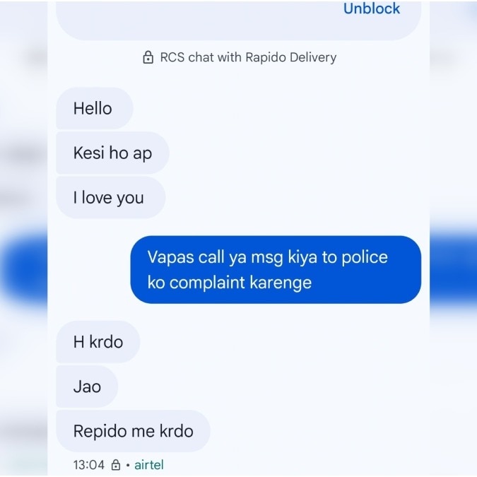 Noida Rapido rider dares woman to go complain after texting her ‘I love you’