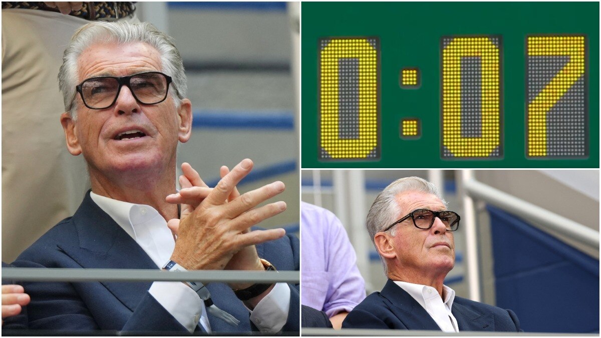 Camera finds Pierce Brosnan as clock hits 0:07: US Open's slickest James Bond moment