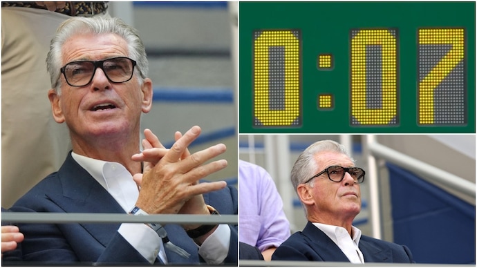 Pierce Brosnan at US Open final. Photo: AP/Twitter Pierce Brosnan
