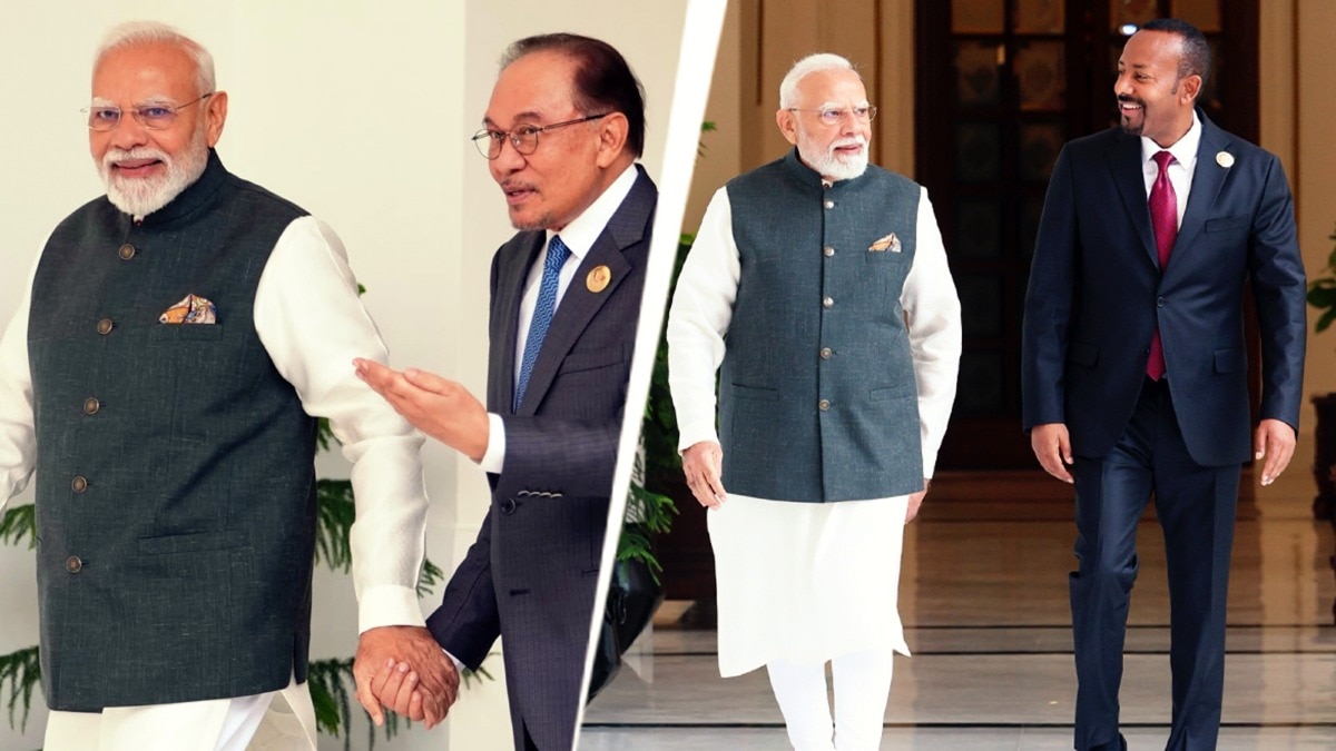 PM Narendra Modi with Malaysian PM xx (left) and Ethiopian PM xx (right) in New Delhi. (Photo: X/Narendra Modi) pm modi india malaysia ethiopia bilaterals