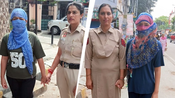 The two sisters arrested by Delhi Police for robbing a delivery boy in Rohini after throwing chilli powder into his eyes. (Source: ITG)