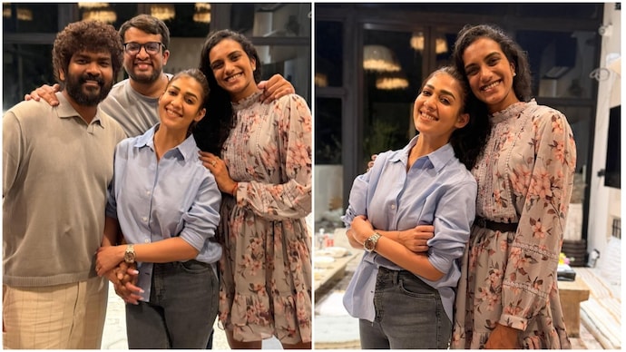 PV Sindhu shared dinner pictures with her husband Venkata Datta, actor Nayanthara and filmmaker Vignesh Shivan. (Credit: Instagram/pvsindhu1) PV Sindhu leaves with 'a little more family' as Nayanthara, Vignesh host her