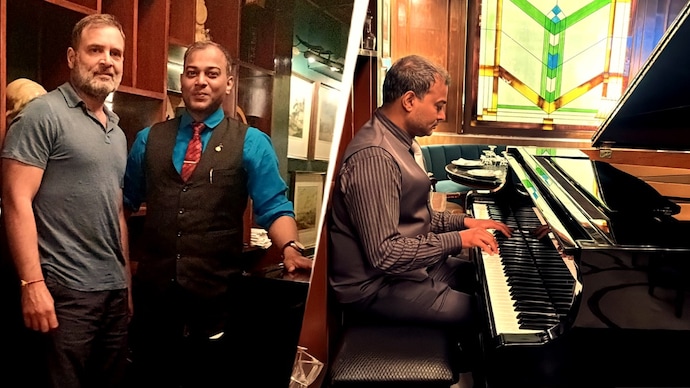 Rahul Gandhi and Mujeeb ur Rehman, a pianist, at Delhi's Kwality restaurant. Rahul Gandhi and pianist at Kwality restaurant in Delhi