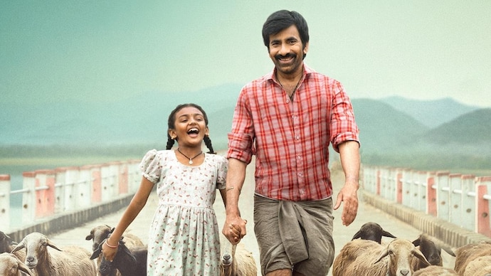 Telugu actor Ravi Teja got his first Rs 150-crore grosser as Irumudi collected Rs 170.95 crore in 10 days. (Photo credit: Movie still) Baby Nakshatra and Ravi Teja in Irumudi.