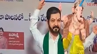 Revanth Reddy holding Ganesha idol draws attention at Hyderabad pandal