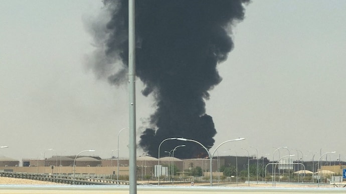 Large plume of black smoke rises from the fuel storage area at King Khalid International Airport, in Riyadh, Saudi Arabia. (Photo- Reuters)