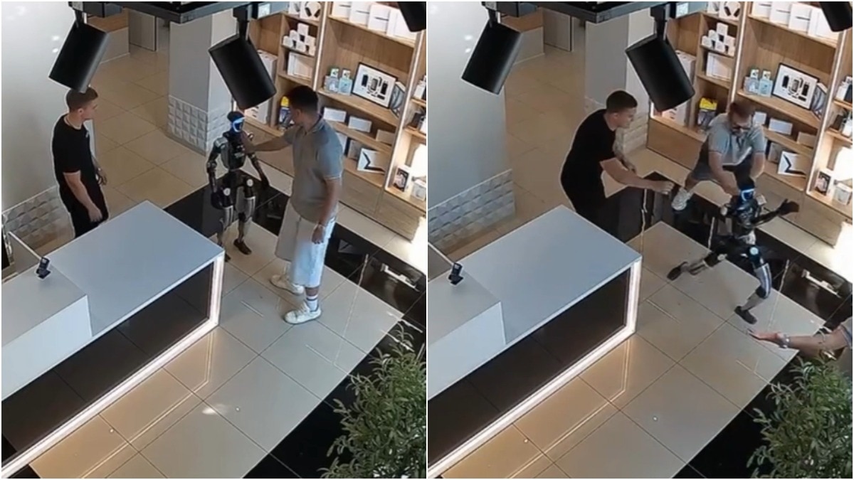 Humanoid Robot Syoma Reacts Aggressively After Being Pushed by Customer in Russian Electronics Store