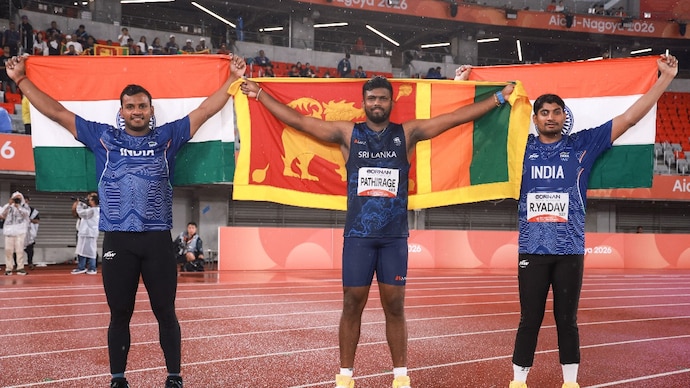 Rumesh Pathirage won gold, Yashvir Singh and Rohit Yadav won bronze and silver respectively. (Photo: AFP) Rumesh Pathirage, Yashvir Singh, Rohit Yadav, Asian Games 2026